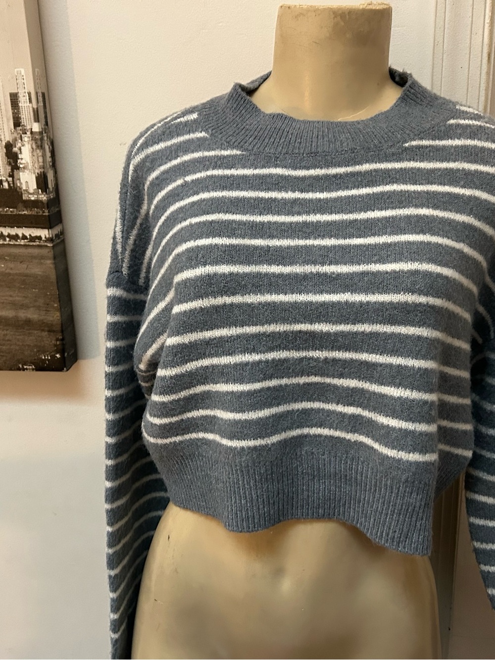 Striped Blue & White Cropped Women’s Sweater